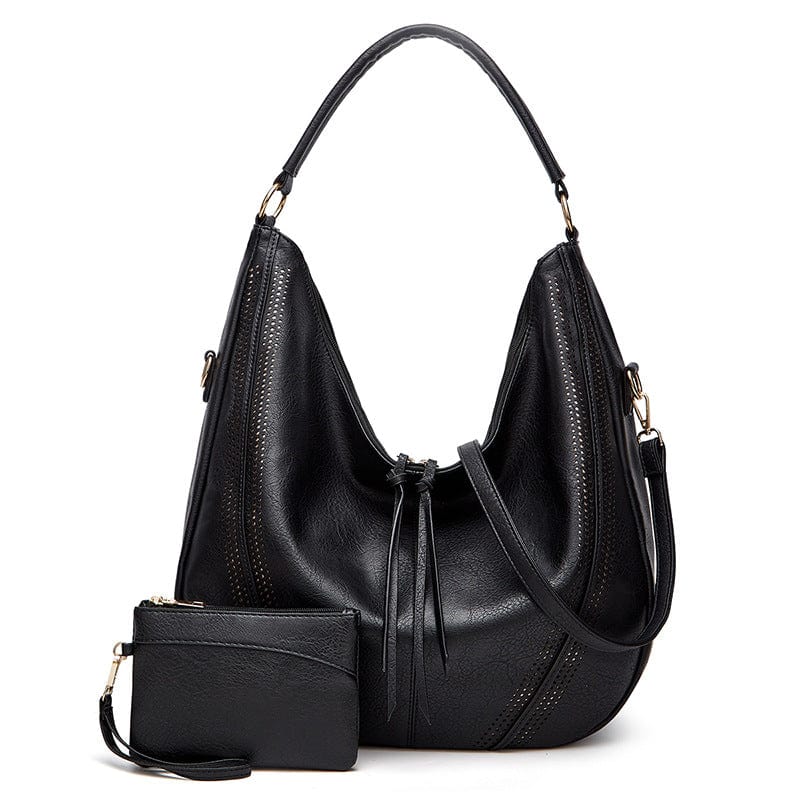 black 2pcs Fashion Women Ladies Purses And Handbags Label Leather Tote leather Bag