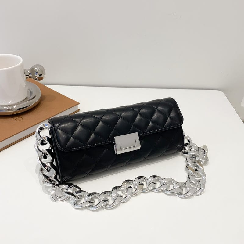 black Barrel Shape Ladies Handbags Women Bags Thick Chains Designer PU Leather Shoulder Bag Luxury Women Hand Bags 2022