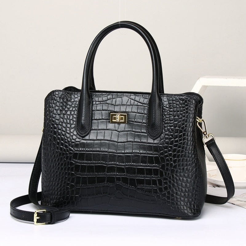 black Brand Designer Large Capacity Crocodile Pattern Print Elegant Women Leather Handbags Top Cowhide Leather Handbag