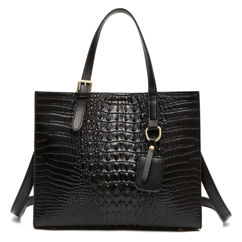 black Crocodile Leather Purses for Women Large Capacity Alligator Pattern Shoulder Handbag Soft Leather Tote Bag