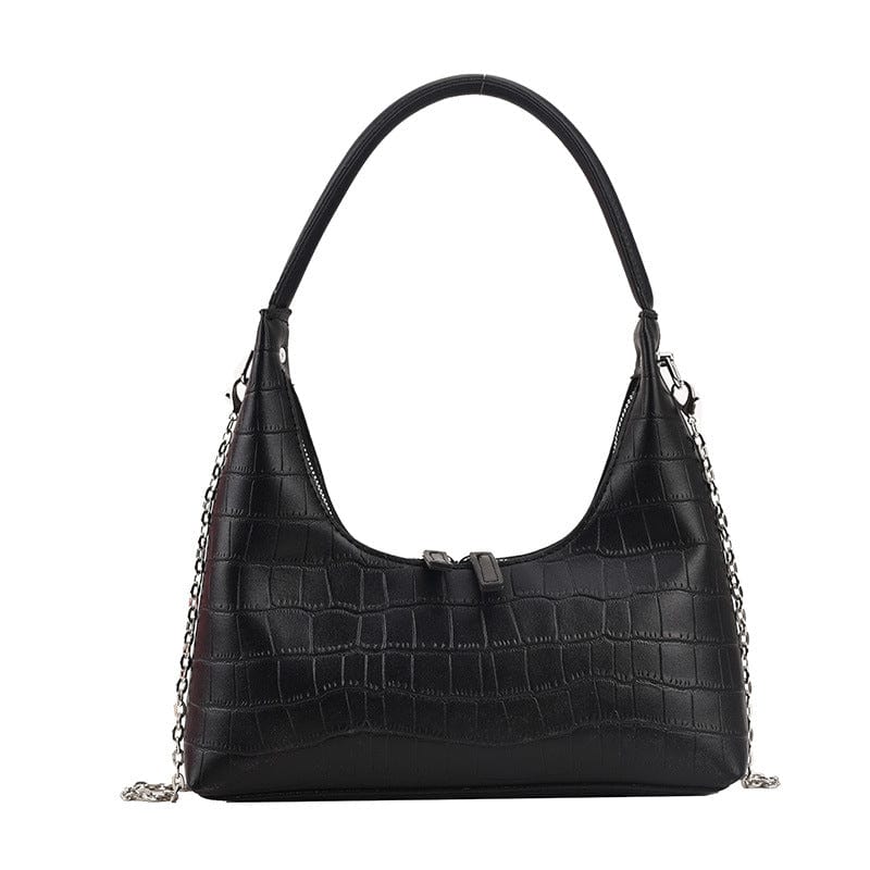 black Crocodile Print Korean Crescent Armpit Women's Premium Fashion Shoulder Women Fashion Handbags Multi-Functional Purse