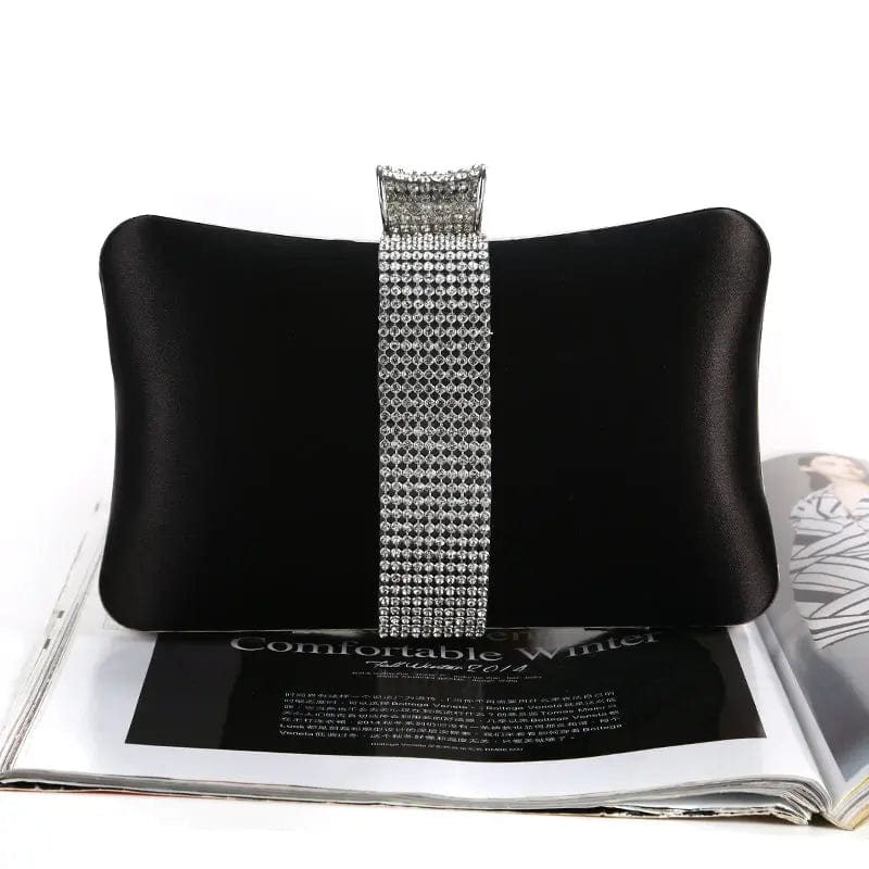 black Factory direct wholesale brand new crystal box clutch bag comfortable hand feeling silk clutches classic evening bag for lady