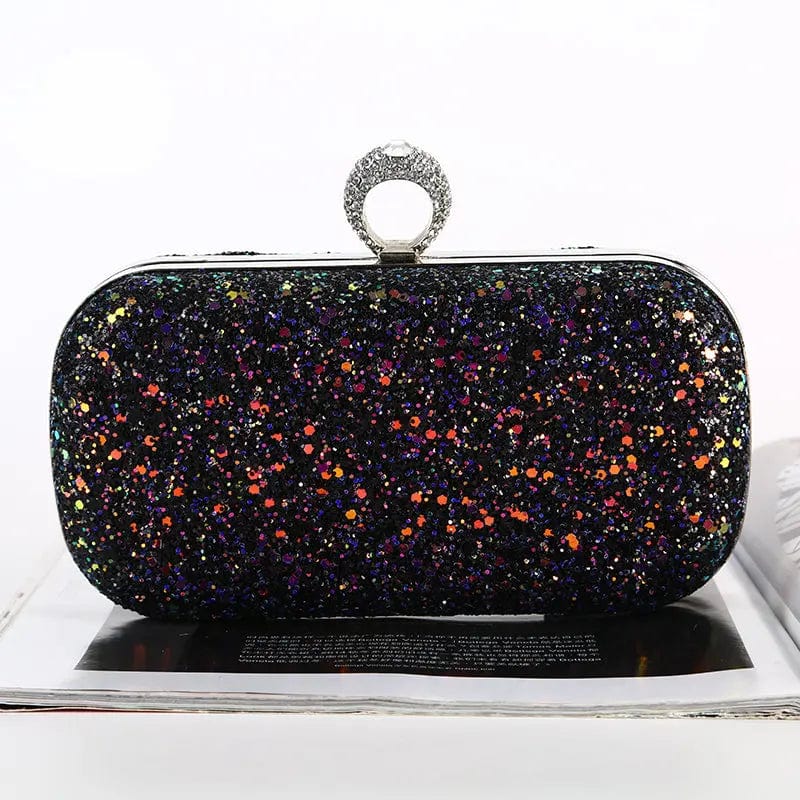 black Factory direct wholesale brand new evening bag dazzling fabric satin lining ring head clutch box for party prom banquet wedding