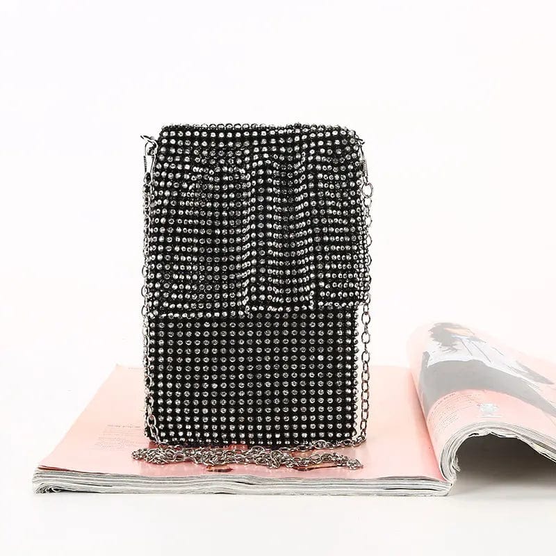 black Factory direct wholesale brand new luxury crystal handbags diamond cellphone pouch small messenger bag for women party prom