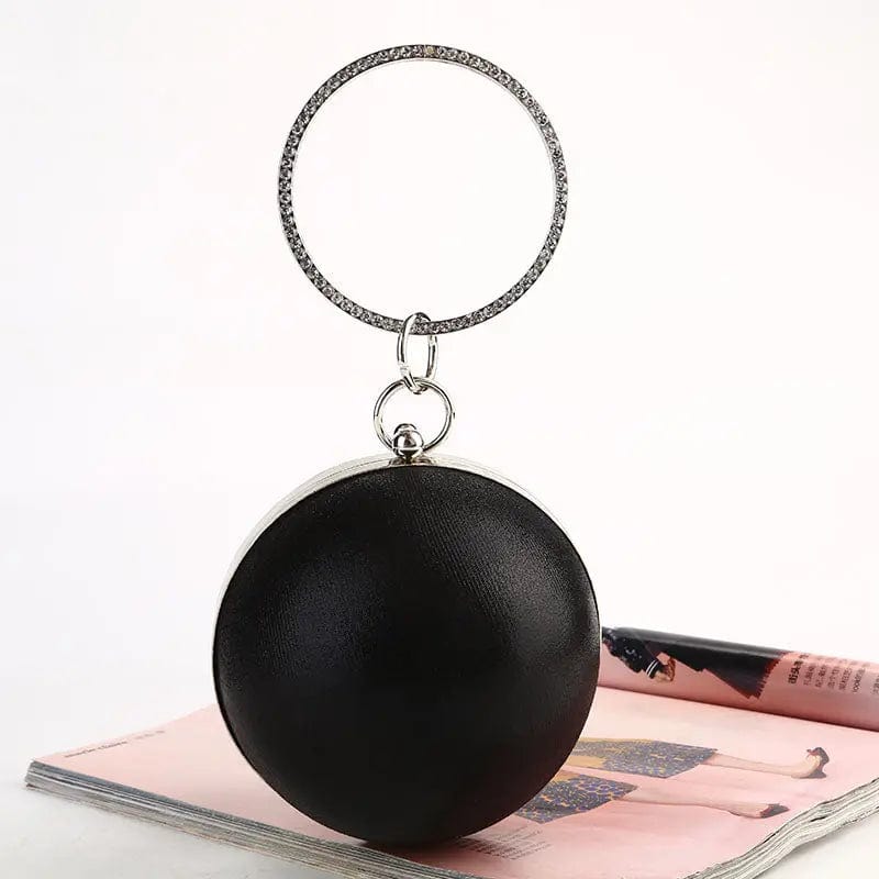 black Factory direct wholesale brand new PU fabric crystal loop fashion ball shaped clutch bag evening bag for party prom banquet