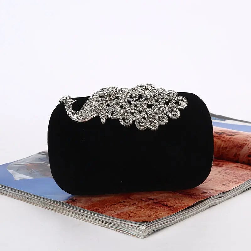 black Factory direct wholesale brand new velour clutches crystal phoenix metal frame evening bag for women party prom wedding banquet