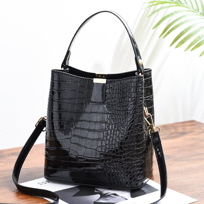 black Factory good quality alligator pattern bucket bag lady cross body bag stylish large capacity one-shoulder handbags 13192