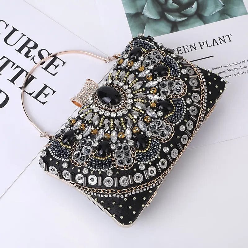 black Fashion European And American Beaded Evening Clutch Bag Elegant And Charming Make-up Dinner Ladies Party Bride Embroidered Bag