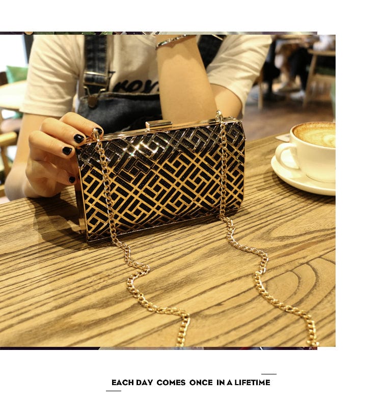black Fashion Lady Metal Clutch evening bag for Party Women's Evening Bags Shoulder handBag Cross-body Purses