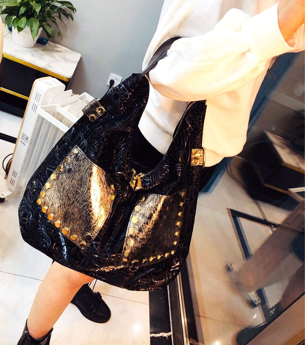 black Fashion Women's Bag 2023 New High-End Atmosphere Diagonal Bag Large Capacity Single Shoulder Bag