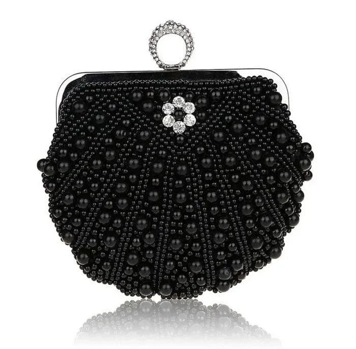 Black High quality fashion ring pearl shell evening party purse clutch bag