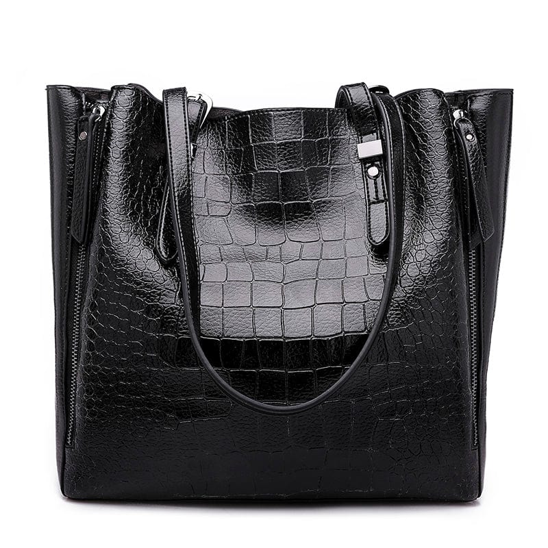black high quality pu tote bags women large shoulder vintage bag embossed crocodile pattern ladies leather tote bags