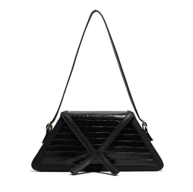 black Hot Sale Luxury Designer Faux Leather Triangle Shape Shoulder Bags In Orange Croc For Women