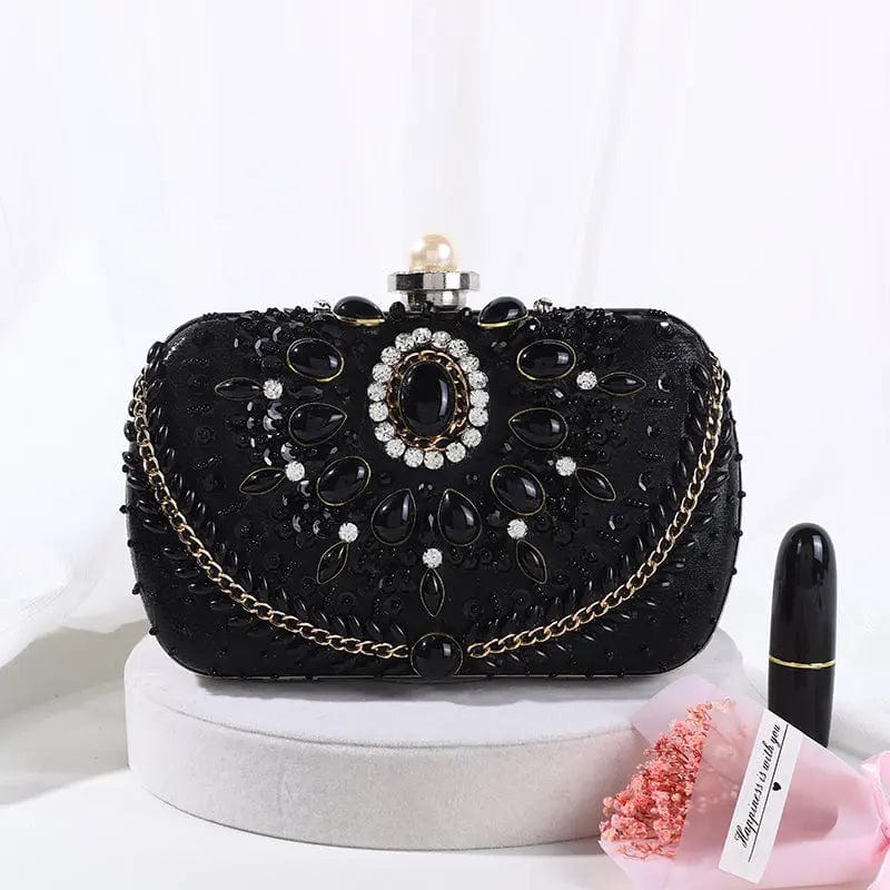 black In Spot European And American High Quality Handmade Dinner Beaded Embroidered Pearl Button Dress Lady Party Bride Evening Bag