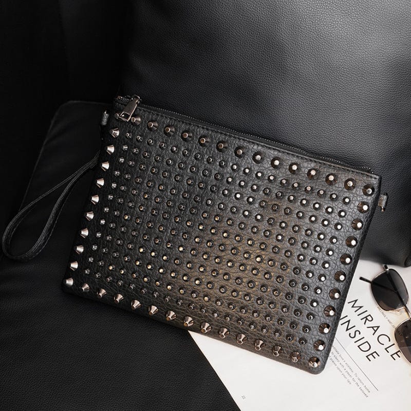 black Kymber Clutchegan Leather Punk Rock Rivet Shoulder Bag Black Studded Clutch Purse Handbag Wallet Evening Night Handbag
