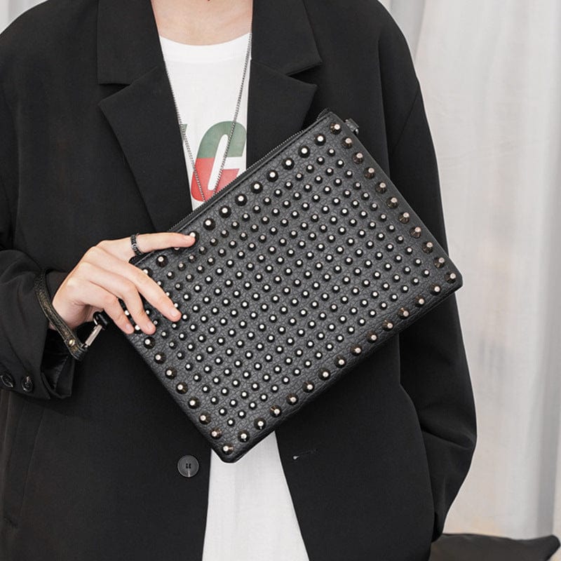black Kymber Clutchegan Leather Punk Rock Rivet Shoulder Bag Black Studded Clutch Purse Handbag Wallet Evening Night Handbag
