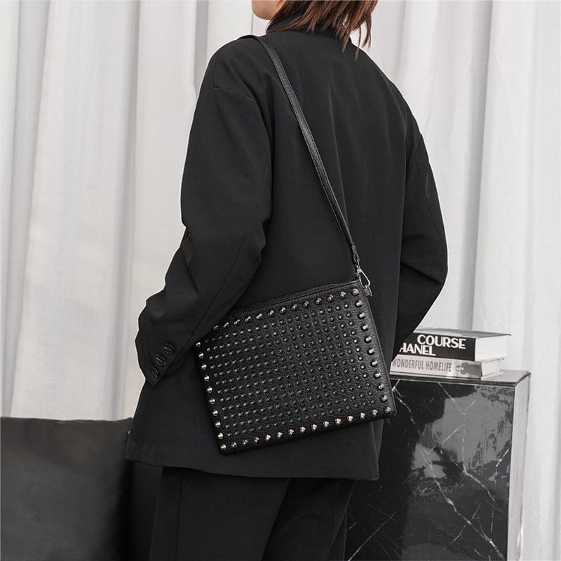 black Kymber Clutchegan Leather Punk Rock Rivet Shoulder Bag Black Studded Clutch Purse Handbag Wallet Evening Night Handbag