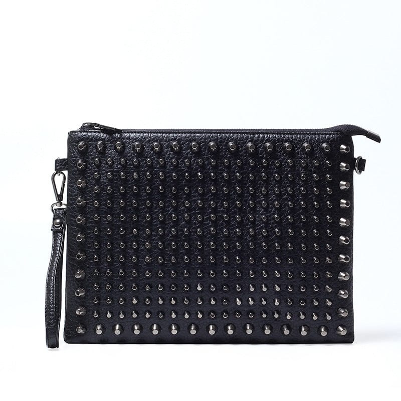 black Kymber Clutchegan Leather Punk Rock Rivet Shoulder Bag Black Studded Clutch Purse Handbag Wallet Evening Night Handbag