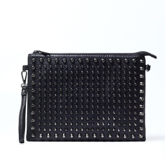 black Kymber Clutchegan Leather Punk Rock Rivet Shoulder Bag Black Studded Clutch Purse Handbag Wallet Evening Night Handbag