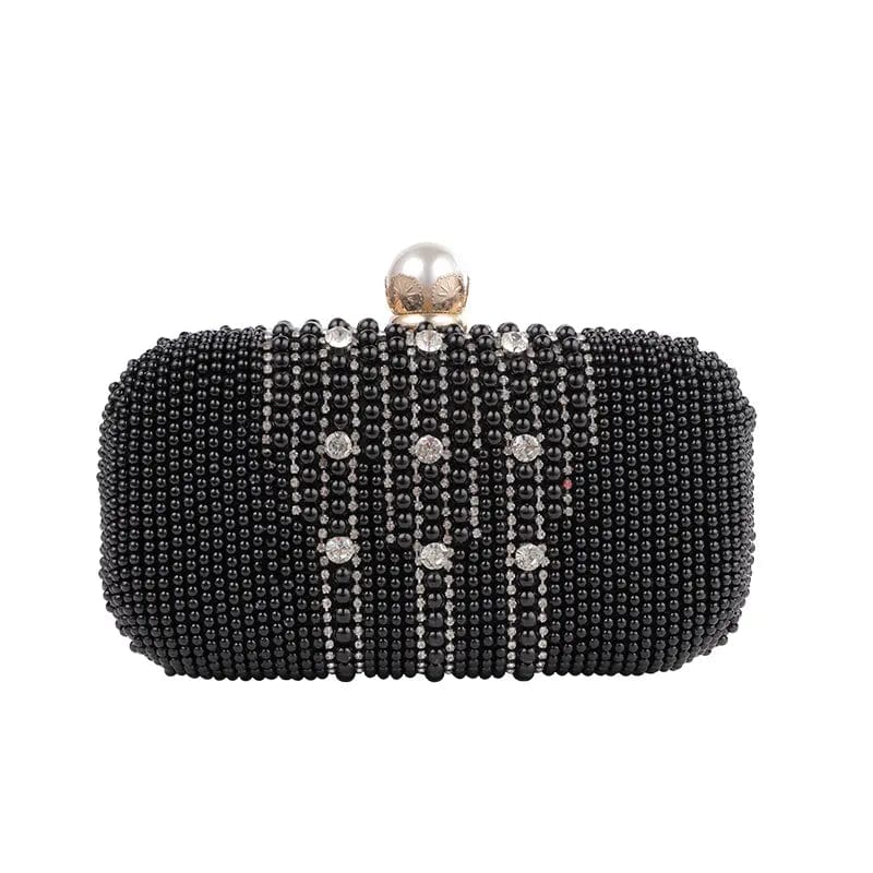 black Light Luxury Fashion Pearl Inlaid Rhinestone Hand Chain Bag Double-sided Handmade Beaded High Quality Custom Silk Dinner Bag