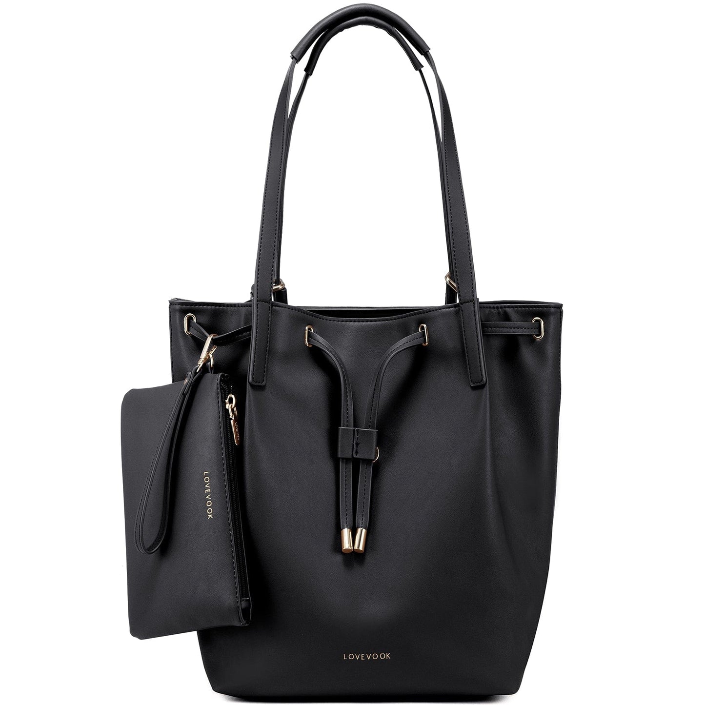 black LOVEVOOK wholesale 2pc ladies gift handbag set 2022 pu leather office shoulder tote bags Convertible backpacks custom women bags