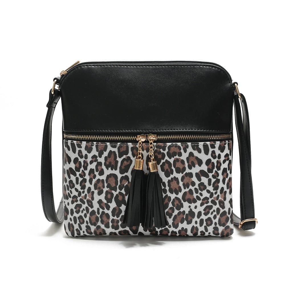 black Miley leopard and black crossbody handbag purse animal print bag girls night out bachelorette night bag
