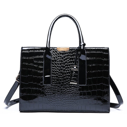 black New Fashion Crocodile PU Leather Handbags for Women Large Shoulder Bag Ladies Tote Satchel Purse
