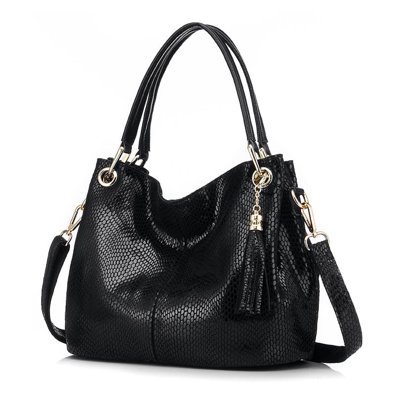 black REALER Genuine Leather Female Shoulder Crossbody Bags Ladies Totes Hand bags Hobos handbags for women