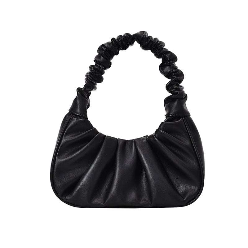 black Ruched Folds Design Small PU Leather Shoulder Bags Elegant Handbags Fashion Ladies Hand Bags