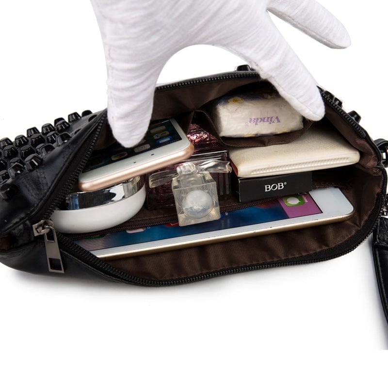 black Skya Studded Clutch Black Faux Leather Shoulder Crossbody Bag Kymber Clutchegan Leather Punk Rock Rivet Shoulder Bag Black