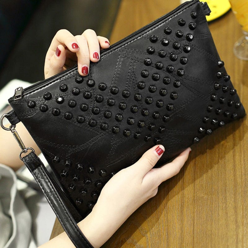 black Skya Studded Clutch Black Faux Leather Shoulder Crossbody Bag Kymber Clutchegan Leather Punk Rock Rivet Shoulder Bag Black