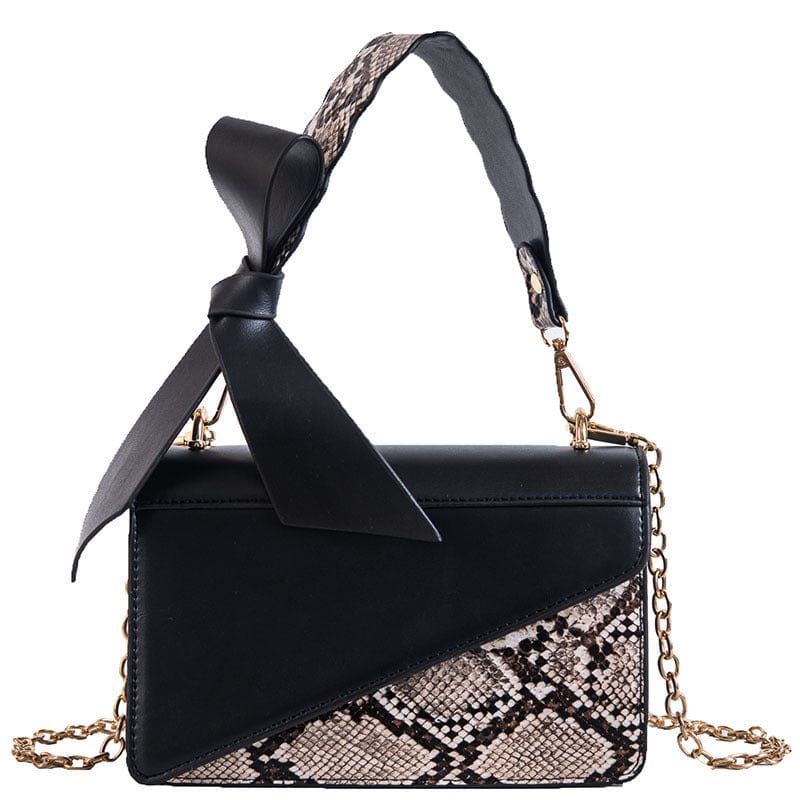 black Snake Skin Pattern Fashion Trends Ladies Bags Chain Crossbody Shoulder Purse Leather Snakeskin Handbags