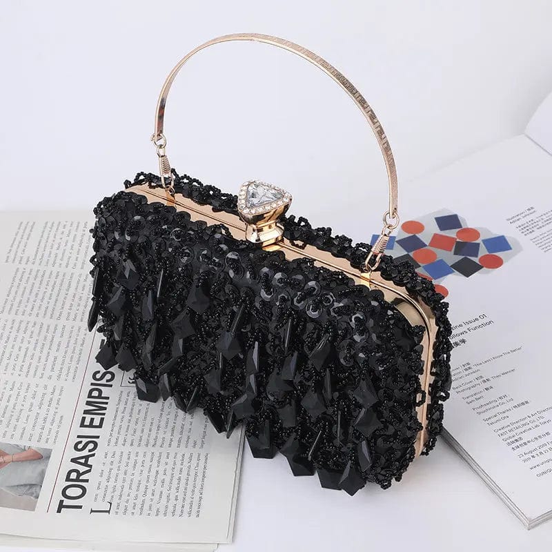 black Wholesale 2022 Channeling Beads Hanging Diamond Evening Clutch Purse New Laser Sequins Crystal Metal Hand Dinner Bag Woman