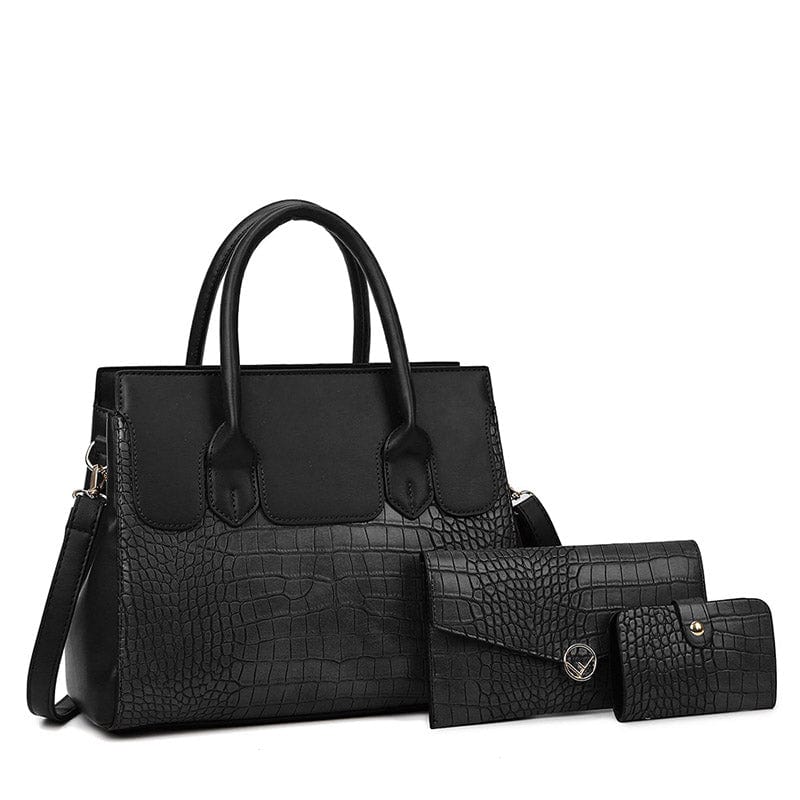 black Wholesale  Women Handbag Sets Stone Pattern 3pcs Large Capacity Tote Bag Hot designer Purse For Ladies