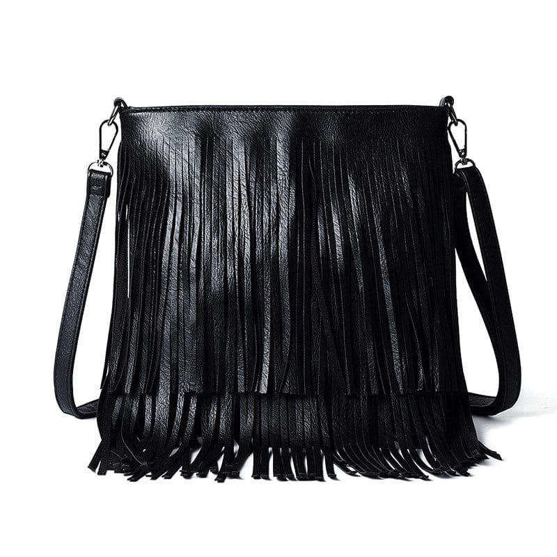 black Wholesale Zipper Vintage Women Fringe Tassel Crossbody Bag Faux Vegan PU Leather Shoulder tassel bag