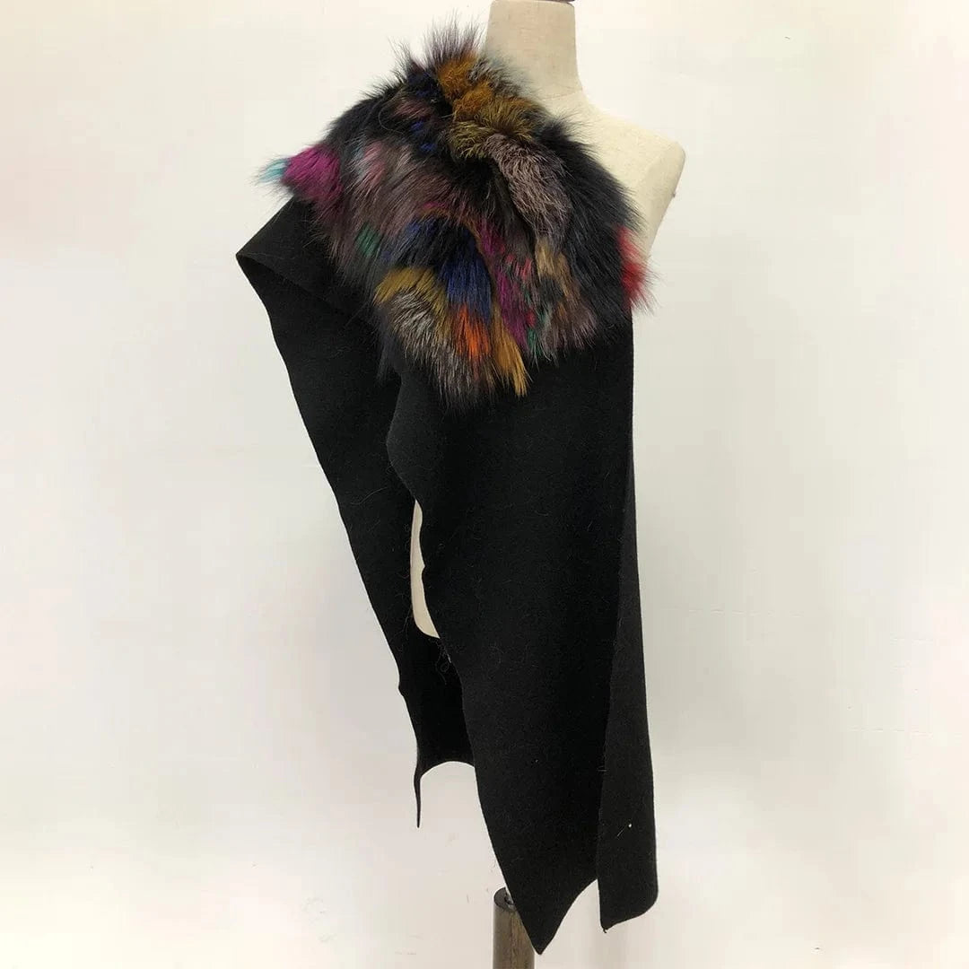 Black Winter Spring Autumn new arrival grey winter pashmina scarf luxury fashion  women wool shawl with fox fur