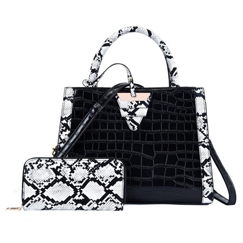 black Women's Shoulder Bags PU Leather  Bag Et 2 Pieces Purse Et Buttons Serpentine Embossed Bag Ets Daily Outdoor