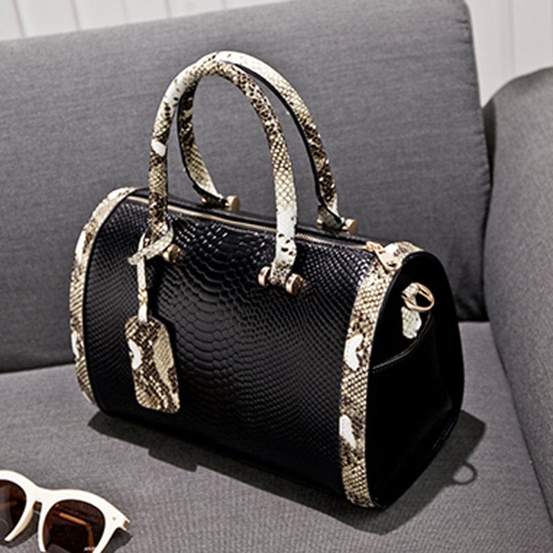 black Women's Snakeskin Bag Handbag Shoulder Clutch Purse PU Leather Shoulder Bag for Ladies