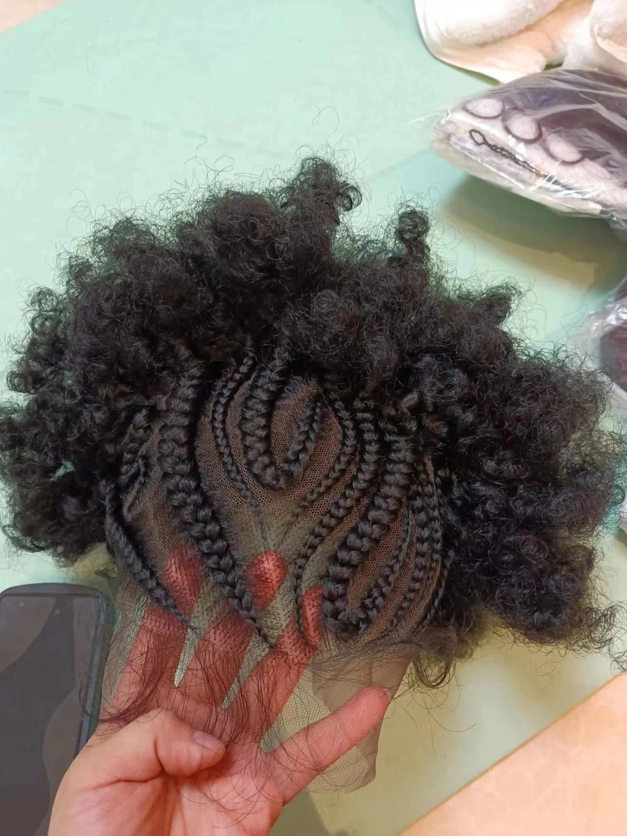 Bleached Invisible Knots High Density Natural Black Color Afro Kinky Curly Remy Braided Human Hair 13*6 Full Lace Front Wigs