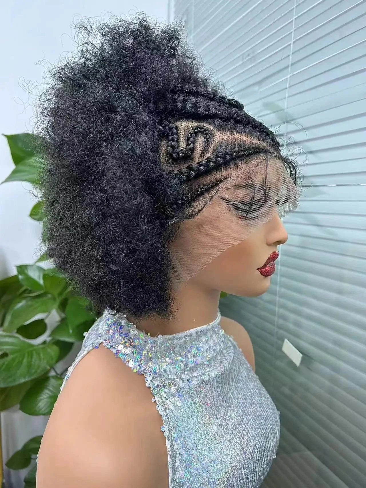 Bleached Invisible Knots High Density Natural Black Color Afro Kinky Curly Remy Braided Human Hair 13*6 Full Lace Front Wigs