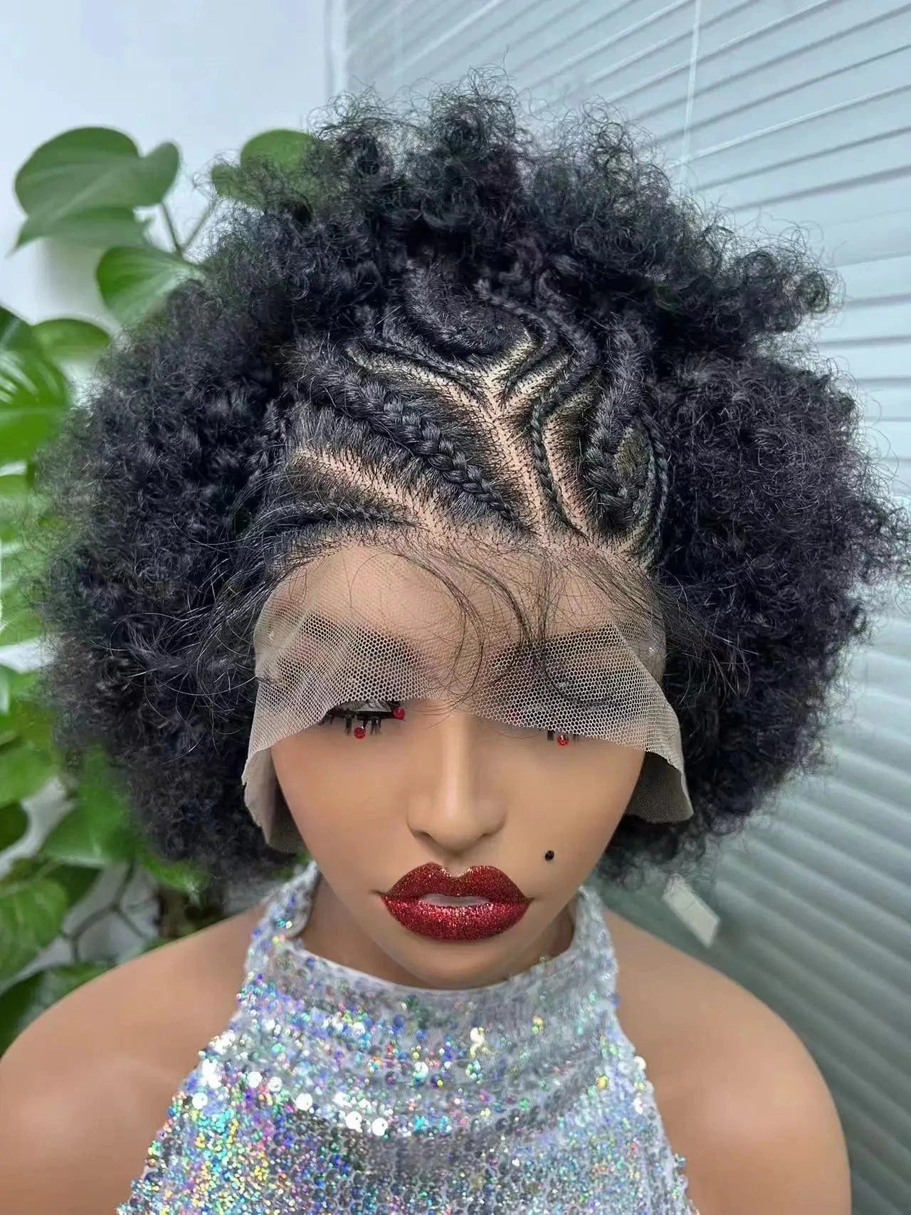 Bleached Invisible Knots High Density Natural Black Color Afro Kinky Curly Remy Braided Human Hair 13*6 Full Lace Front Wigs