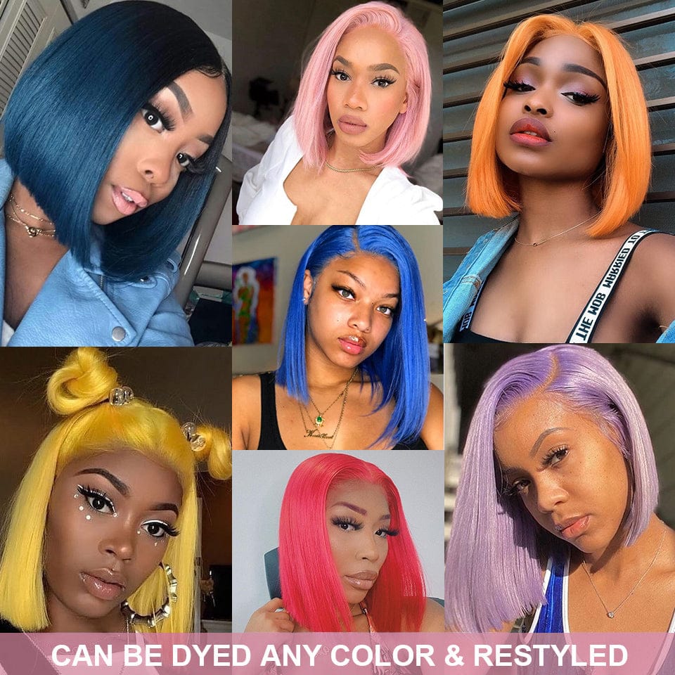 Blend Brazilian Virgin Remy Human Hair T Lace Bob 10-14 inch Straight Short Bob Wig Pre Plucked Wig Human Hair Lace Front Wig