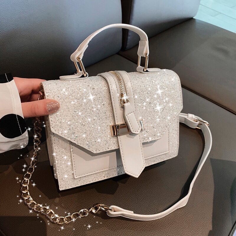 Bling Bling Sequins Shoulder Bag PU Leather Black White Crossbody Chain Glitter Small Square Bags Women Handbag