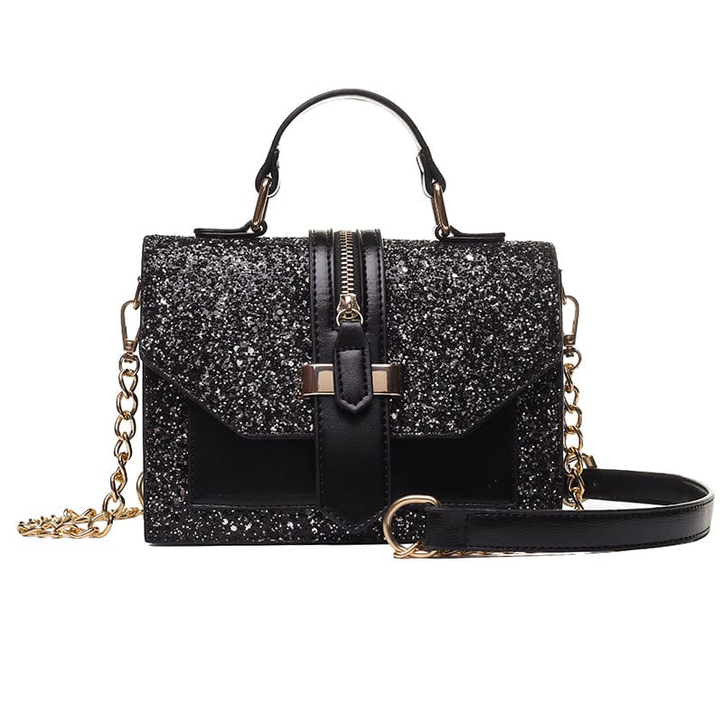 Bling Bling Sequins Shoulder Bag PU Leather Black White Crossbody Chain Glitter Small Square Bags Women Handbag