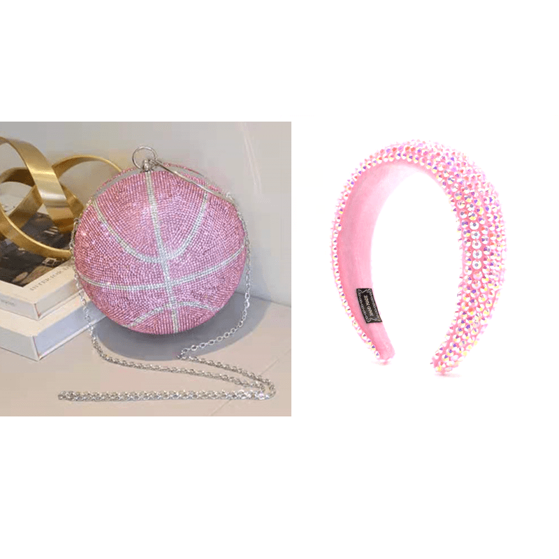 Bling evening basketball clutch purse set ladies shoulder bags women handbags ladies luxury with matching rhinestone headbands
