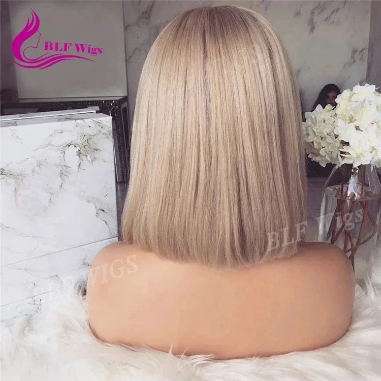 Blonde Color Front Lace Wig 100% Brazilian Human Hair Bob Wigs for Black Women