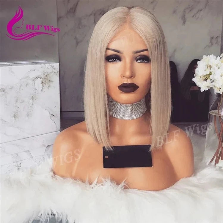 Blonde Color Front Lace Wig 100% Brazilian Human Hair Bob Wigs for Black Women
