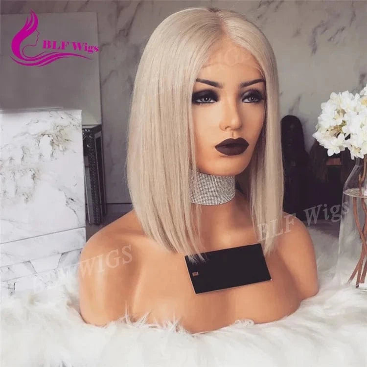 Blonde Lace Front Wig Bob Style Cambodian Human Hair Short Wigs for White Women