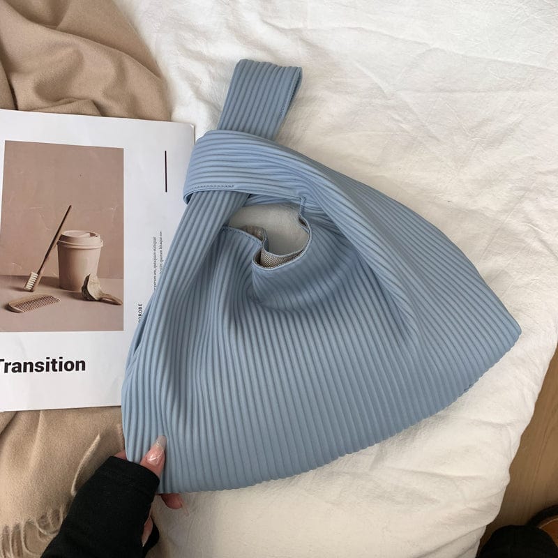 Blue 2022 Pleated Tote Bag Handbag Large Capacity PU Leather Women Hand Bag Luxury Brand Big Bucket Shoulder Bags