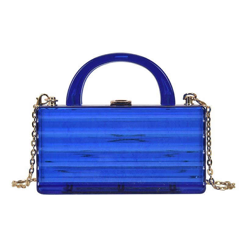 blue Acrylic Transparent Crystal Texture Box Handbag Fine Metal Chain Crossbody Bags for Women Fashion Mahjong Bags Ladies Luxury